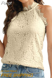Off Shoulder Halter Lacing Chiffon Women's Blouses Elegant Fashion Solid Sleeveless Shirt Pullover Vest Tops Women