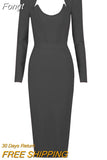2023 New Women's V-neck Bandage Dress Sexy Full Sleeve Solid Celebrity Bodysuit Club Evening Midi Party Dress
