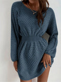 Fongt Loose Round Collar Design Feel Waist Sweater Knitted Dress