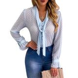 New Polka Dot Chiffon Blouse Women Clothes V-neck Long Sleeve Shirts Womens Tops And Blouses Ladies Plus Size