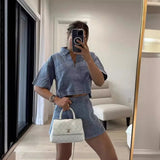Fongt Casual Jeans Set Women's Summer Loose Skinny POLO Short Sleeve Shirts Irregular Dresses