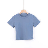 Trendy Women's T-Shirt Summer New Round-Neck Short-Sleeved Solid Color Short Navel Slim Pullover-Outfit