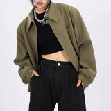Fongt Military Green Jacket Jacket Female Spring And Autumn Loose Leisure Joker Star Badge Lovers Cardigan Jacket-Outfit