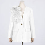 Fongt Spring And Summer New Fashion Temperament V Collar A Button Three-Dimensional Flower Splicing Design Sense Suit Coat Female-Outfit