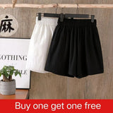 Women's Summer Shorts 100% Cotton High Waist Shorts Loose Casual Solid Shorts Pants Streetwear Elastic Waist Buy One Get
