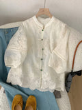 New Chinese Style National Wind Shirt Female Temperament Shirt Spring Dress New 2024 White Small Shirt Popular Burst Coat Jacket-Outfit
