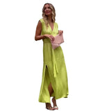 Fongt 2024 Summer New Women's Pure Desire Wind V-Neck Sleeveless Waist Elegant Dress-Outfit