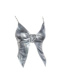 Women's Summer Silver Chain Vest Top Y2k Sexy Sleeveless Crop Top Ladies Camisole Punk T-shirt With Open Shoulders Tank Top
