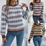 Shooting 2025 Autumn And Winter Round Neck Retro Striped Lantern Long-Sleeved Jacket Sweater Women's