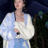 Fashion Knit Sweaters Women Autumn Whiter Blue Japanese Sweet Elegant Cardigan Loose Casual Harajuku Cute Sweaters