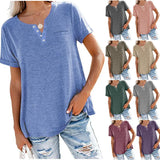 Fongt And Summer New Top V-Neck Short-Sleeved Pocket Loose T-Shirt Women-Outfit