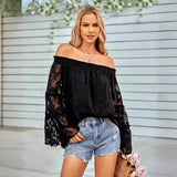 Fongt Women's New Casual Solid Color Shoulder Long Sleeved Chiffon Top Women-Outfit