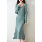 Fongt Cashmeat Dress Women's Autumn And Winter New Set Long Sleeves Leisure Long A Dress Wool Knitted Long Dress