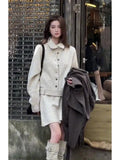 Fongt French Style High-Neck Single Buckle Knitted Skirt Dress Set