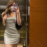 Fongt Knitted Bareback Sling Dress 2024 Summer Women's Fashion Sexy Short Bag Hip