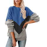 Fongt 2023 Ladies Splice Color Long Sleeved Round Neck Top Sweater Knit