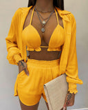 Independent Station New Popular Style Sexy Summer Solid Color Printing 3-Piece Suit Girl-Outfit