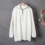 2022 Women Turtleneck Zipper Sweaters Spring Winter Fashionable Vintage Knitwears Elegant Chic Lady Tops