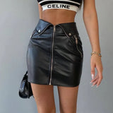 Fongt Winter New Women's Fashion Sexy PU Leather Short Skirt Female Slim Hip Zipper