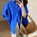 Fongt Shirt Women Spring And Autumn 2025 New Design Sense Of Small Solid Casual Folding Long-Sleeved Shirt Coat Top