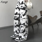 Cargo Pants Tie Dye Harajuku Streetwear Women Wide Leg High Waisted Trousers Punk Oversize Aesthetic Korean