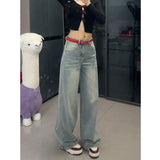 Fongt Street Back Pocket Embroidered Jeans Women's New Vintage Wash Straight Loose Babes