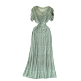 Fongt Korean Ins Short Sleeve V-Neck Hepburn Style Temperament To Show Thin Dress Women's Waist Bag Hips Long Skirt Tide