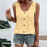 Womens Button Strappy Solid Casual Tank Ladies Summer Loose Beach Sexy Vest Tops 2023-Outfit