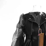 Fongt New Domineering Splicing Mesh Perspective Leather Locomotive Jacket Jacket Women 1656