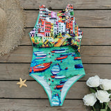 Swimsuit2025 New Conjoined Bikini Personality Abstract Print Swimsuit Women