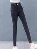 Thicken Skinny Denim Pencil Pants Women Casual Plush Velvet Lined Warm Jeans New High Waist Korean Warm Stretch
