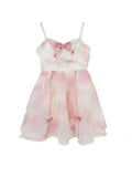 Pink Korean Kawaii Strap Dress Women Bow Sweet Elegant Party Mini Dress Female Print France Princess Fairy Dress 2022