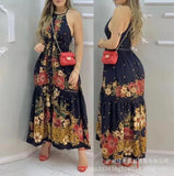 New Women's Wear Summer E-Commerce Independent Station Blue Flower Positioning Printing Halter Skirt Stock-Outfit