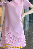 Fashion Solid Color Round Neck Short Sleeve Vestidos 2023 New Ruffles Loose Women's Clothing Temperament A-line