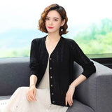 Fongt Summer Empty Hollow Coat Casual Long Sleeve Loose Knit Cardigan Women's V-Neck Thin Top-Outfit