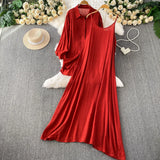 Fongt Wind Leisure Two Sets Of Women Loose Outside Thin Long-Sleeved Shirt Cover Skinny Sling Dress