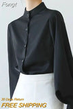 Vintage Chiffon Shirts Women Lantern Sleeve Black White Blouses Korean Office Lady Elegant Solid Loose Casual Tops