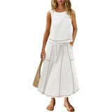 Fongt Hot 2025 New Summer Vacation Sleeveless Vest Half-Dress Cotton-Song Set Two-Piece Set