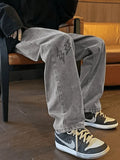 Men's Lightning Embroidered Straight Jeans-Outfit