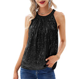 Fongt Summer New Ladies Elegant Chiffon Shirt Round Sleeveless Shirt Casual