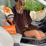 Embroidery varsity jacket Bomber Jackets women Women's Jacket Spring 2022 Long Leather sleeve Oversized Jacket