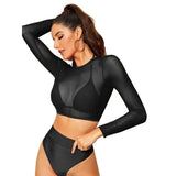Fongt Sleeve Smock Mesh Bikini Swimsuit Split High Waist Triangle Three Piece Swimsuit