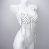 Tassels Rhinestone Corset Sexy Backless Sleeveless Crop Tops Women Slimming Bra Top Nightclub Party