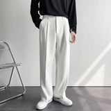 Classic Solid Color Trousers Feel All Kinds Of Men's Casual Pants Live Pleated Spring And Autumn Loose Trousers Korean Version Business-Outfit