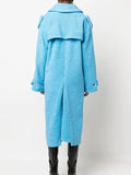 Fongt 2024 New Fashion Hollow Design Sense Kink Waist Show Thin Long Blue Plush Coat Female-Outfit