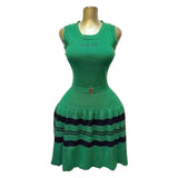 Fongt Women's Small Scented Striped U-Neck Cake Ponve-Free Sleeveless Knitted Dress