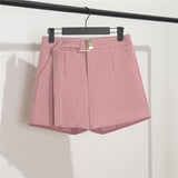 Fongt Suit Shorts Female Black Summer Thin 2024 New Loose High-Waist A-Line Casual Wide-Leg Pants-Outfit