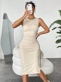 Fongt Sleeveless Vest Skirt Folding Drawstring Repair Kitted Dress Dress Summer