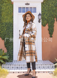 Autumn Winter Lady Classic Plaid Coat Lapel Double Bag Long Loose Versatile Coat-Outfit