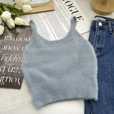 Women's Camisole Temperament Lint Knitted Tank Tops Solid Color U Neck-Outfit